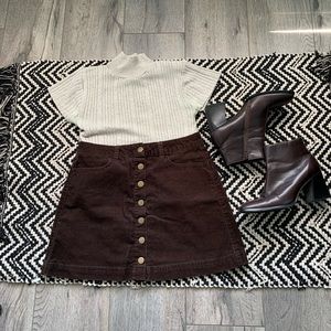 Brown Corduroy Mini Button Skirt